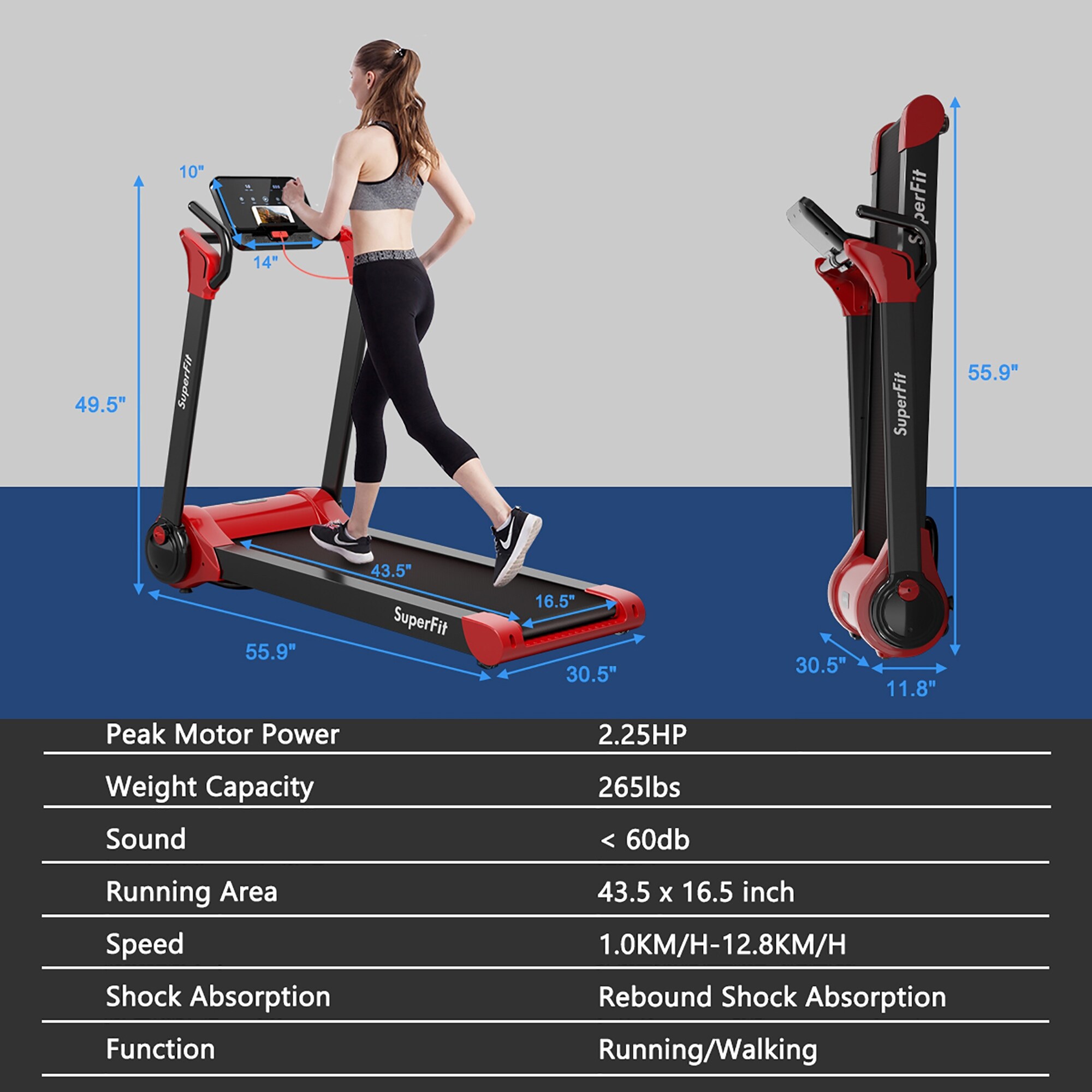 Superfit 2.25 hp sales folding electric motorized treadmill